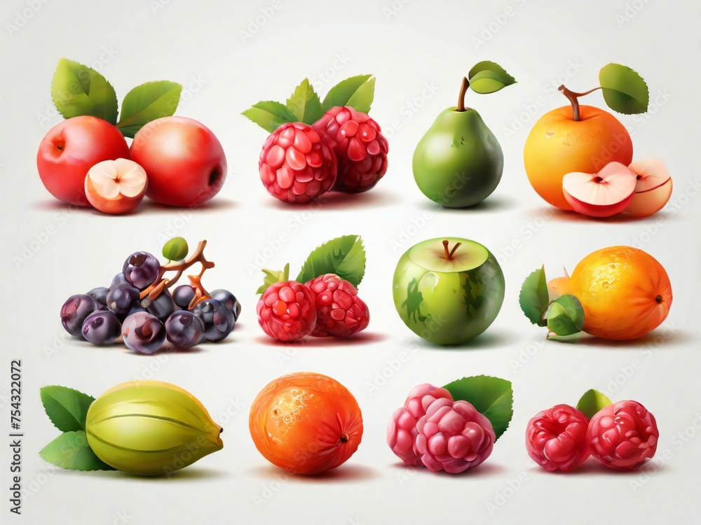 collection of fruits, various fruits. illustration for poster, banner, social media. generative ai