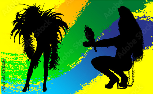 samba, baile, brasil, danza, carnaval, silueta, color, vector, pegatina, plumas, traje, ilustracion, angel, diablo	
