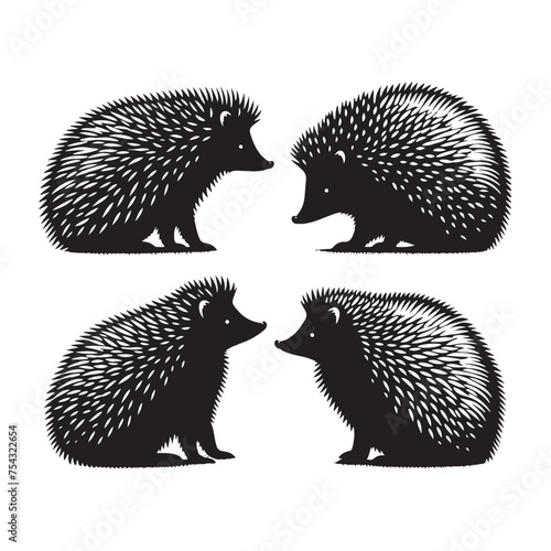 Prickly Pals: Vector Hedgehog Silhouette Set for Charming Wildlife Designs, Nature Illustrations, and Garden-themed Artwork.