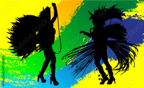 samba, baile, brasil, danza, carnaval, silueta, color, vector, pegatina, plumas, traje, ilustracion, angel, diablo	
