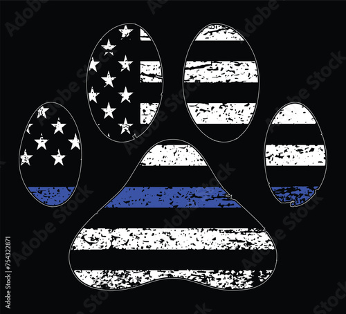 Vintage Flag With Thin Blue Line Flag Paw Vector photo