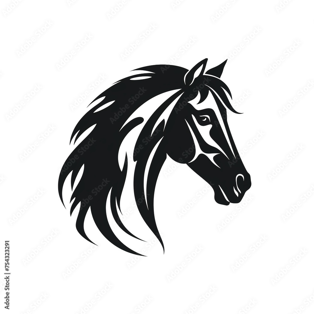 horse black icon on a white background in minimalism сreated with Generative Ai