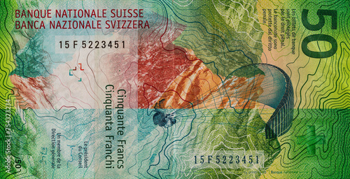 Closeup of 50 Swiss franc banknote photo