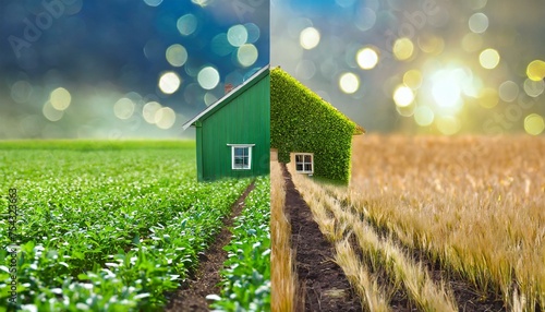 Obraz na płótnie field vs green house ,concept w salonie