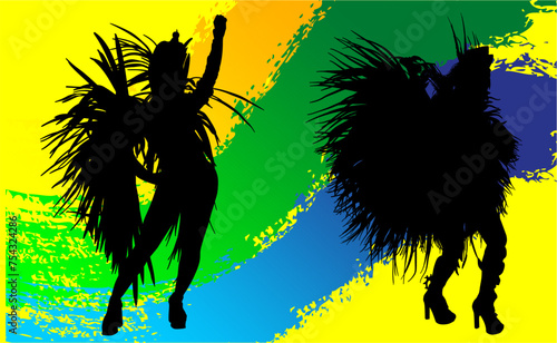 samba, baile, brasil, danza, carnaval, silueta, color, vector, pegatina, plumas, traje, ilustracion, angel, diablo	

