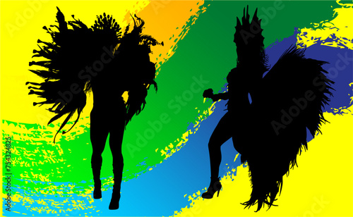 samba, baile, brasil, danza, carnaval, silueta, color, vector, pegatina, plumas, traje, ilustracion, angel, diablo	
