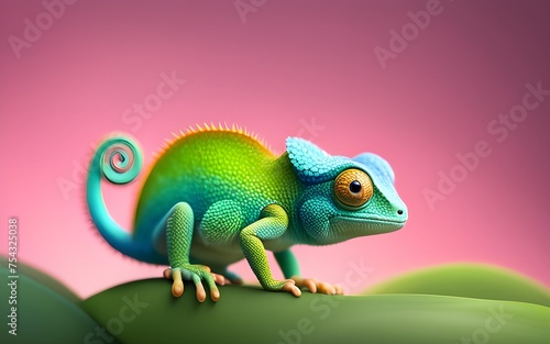 Cute Chameleon Baby Character On Olive Branch Banner Solid Random Color