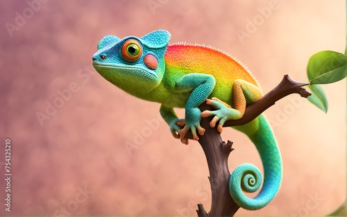 Cute Chameleon Baby Character On Olive Branch Banner Solid Random Color