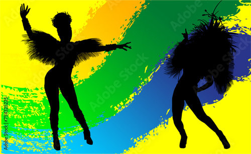 samba, baile, brasil, danza, carnaval, silueta, color, vector, pegatina, plumas, traje, ilustracion, angel, diablo	
