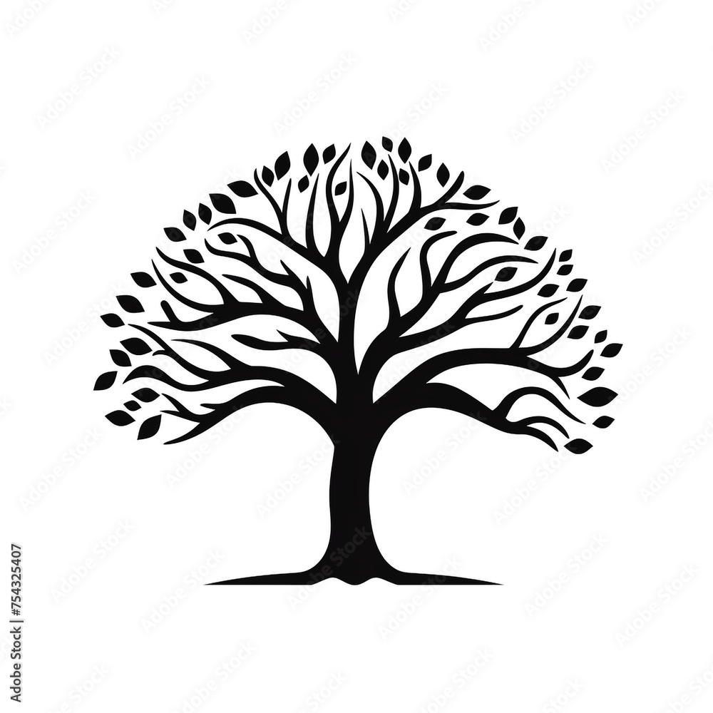 Obraz premium tree black icon on a white background in minimalism сreated with Generative Ai