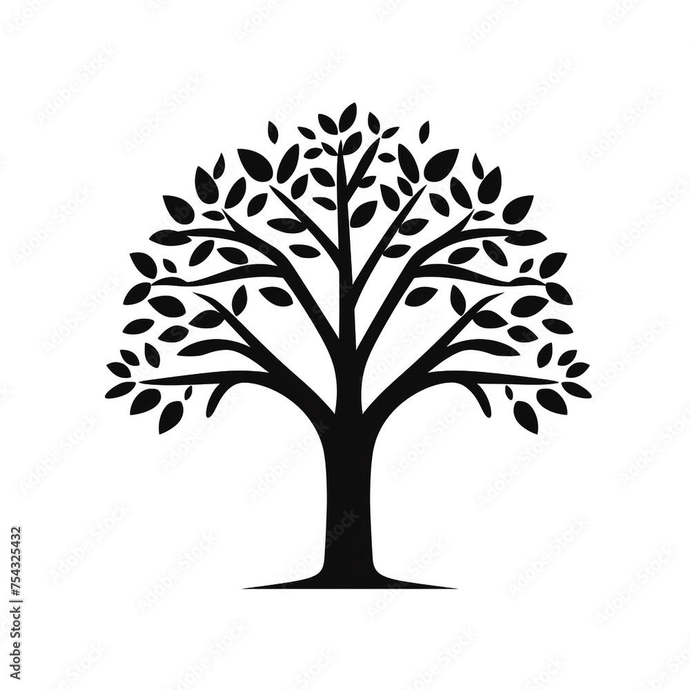 tree black icon on a white background in minimalism сreated with Generative Ai tree black icon on a white background in minimalism сreated with Generative Ai