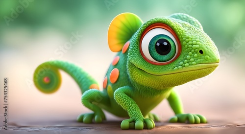 Cute Funny Cartoon Chameleon Art Animated Adorable Character © Janis