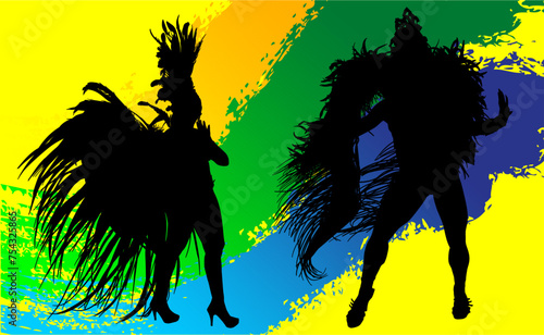 samba, baile, brasil, danza, carnaval, silueta, color, vector, pegatina, plumas, traje, ilustracion, angel, diablo	
