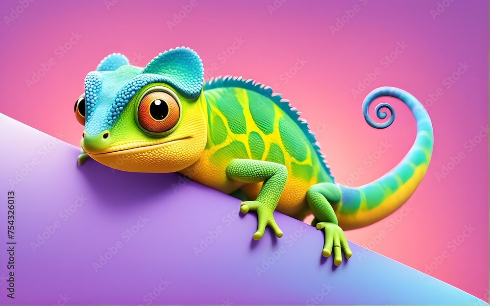Cute Cartoon Chameleon Character Banner Solid Gradient Background Cute Cartoon Chameleon Character Banner Solid Gradient Background