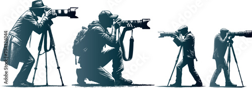 Photographer and Cemera man pencil sketch art silhouette style vector design