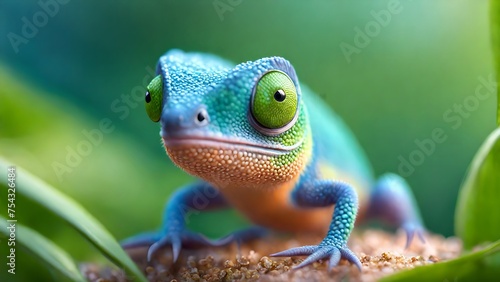 Fototapeta Naklejka Na Ścianę i Meble -  Cute Cartoon Chameleon Animated Adorable Character Is Charming In Its Own