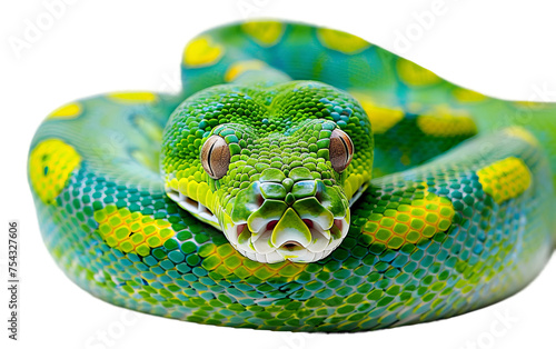 The Arboreal Elegance of a Green Tree Python On Transparent Background. photo
