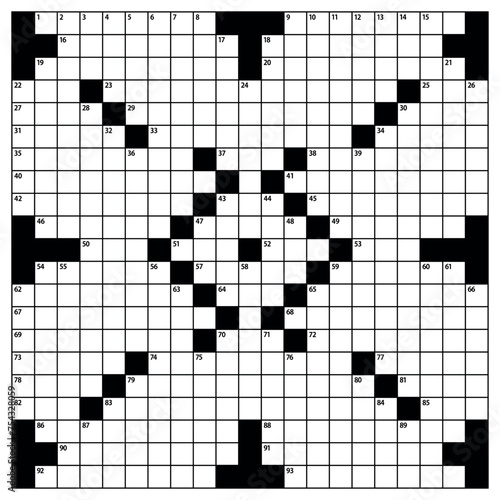 Square crossword puzzle vector  graphic. American-style crossword puzzle.21x21 Blank crossword grid.