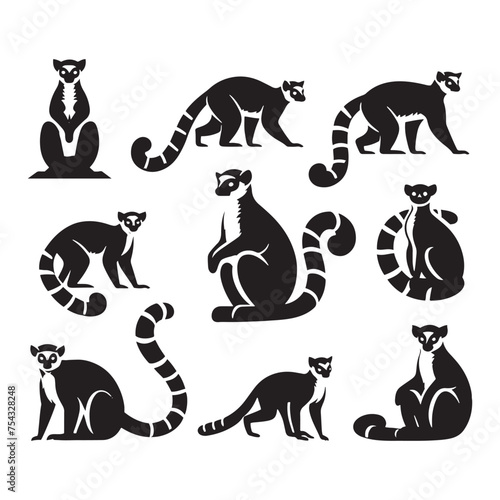 Jungle Jesters: Vector Lemur Silhouette Collection for Playful Wildlife Designs, Tropical Illustrations, and Rainforest-themed Artwork.