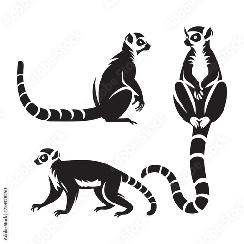 Jungle Jesters: Vector Lemur Silhouette Collection for Playful Wildlife Designs, Tropical Illustrations, and Rainforest-themed Artwork. photo