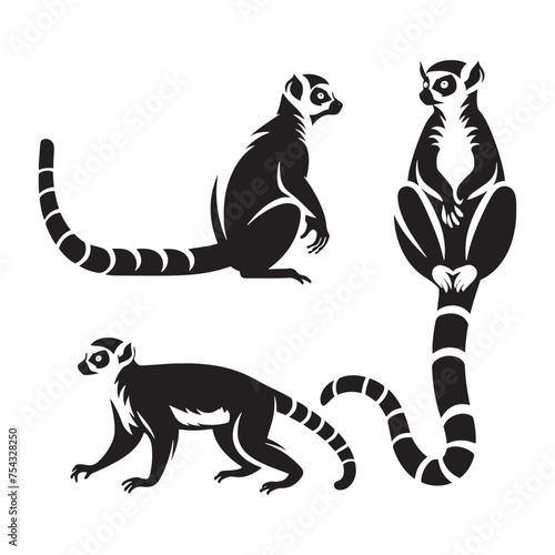 Jungle Jesters: Vector Lemur Silhouette Collection for Playful Wildlife Designs, Tropical Illustrations, and Rainforest-themed Artwork.