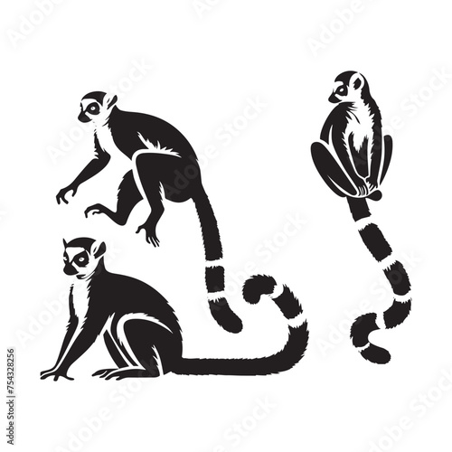 Jungle Jesters: Vector Lemur Silhouette Collection for Playful Wildlife Designs, Tropical Illustrations, and Rainforest-themed Artwork.