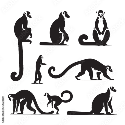 Jungle Jesters: Vector Lemur Silhouette Collection for Playful Wildlife Designs, Tropical Illustrations, and Rainforest-themed Artwork.