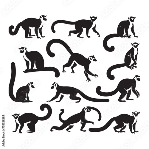 Jungle Jesters: Vector Lemur Silhouette Collection for Playful Wildlife Designs, Tropical Illustrations, and Rainforest-themed Artwork.