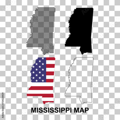 Set of Mississippi map, united states of america. Flat concept icon vector illustration photo