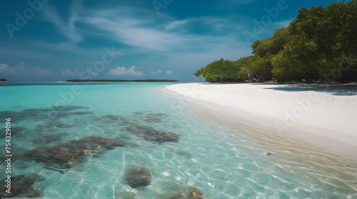 sunny sand beach in the lagoon along the maldives © Oleksandr