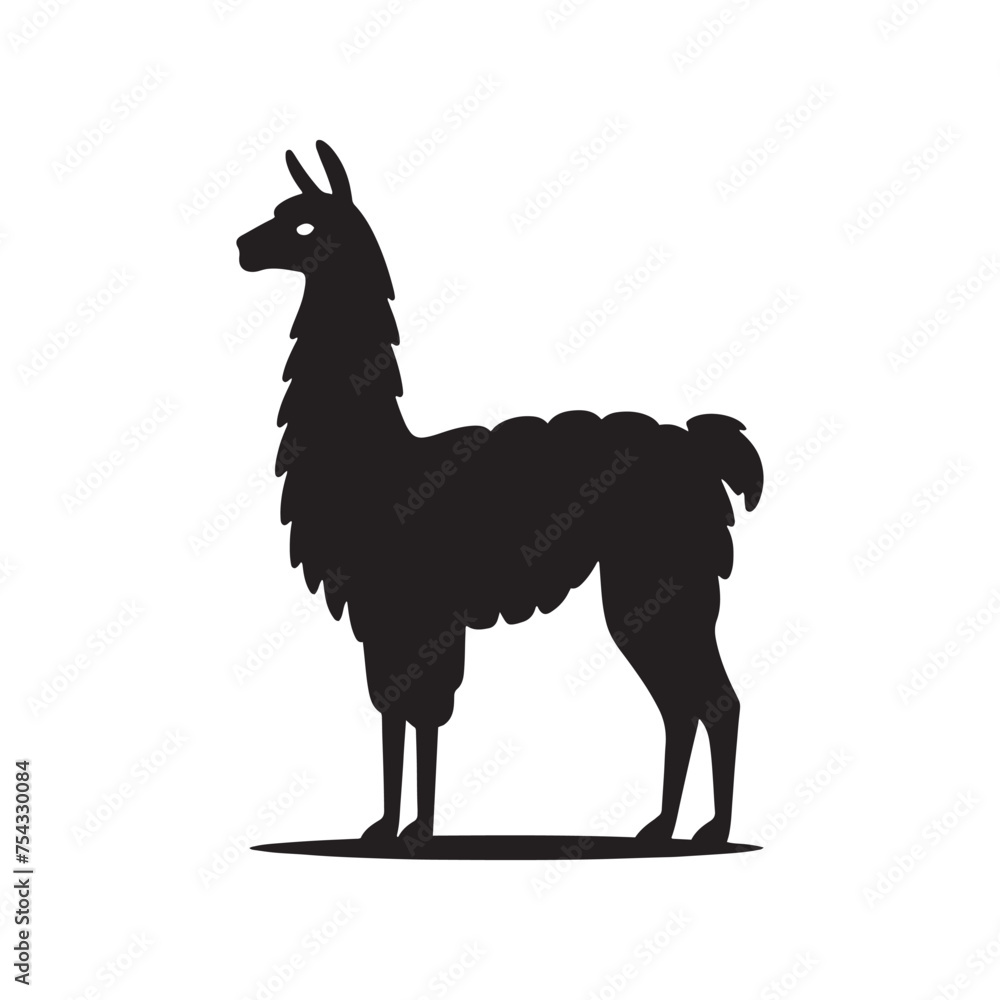Fototapeta premium South American Serenity: Vector Llama Silhouette Collection for Andean Designs, Wildlife Illustrations, and Nature-themed Artwork. Black vector llama.