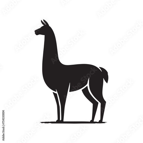 South American Serenity: Vector Llama Silhouette Collection for Andean Designs, Wildlife Illustrations, and Nature-themed Artwork. Black vector llama.