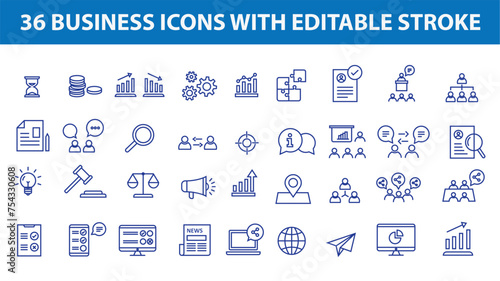 Business Finance and Investment Icons Collection. Set of business outline icons with editable stroke collection.