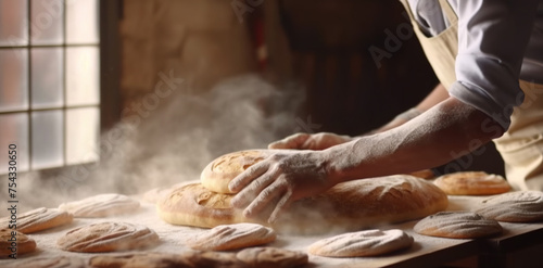 Generative AI, Hands of baker in restaurant or home kitchen, prepares ecologically natural pastries. photo