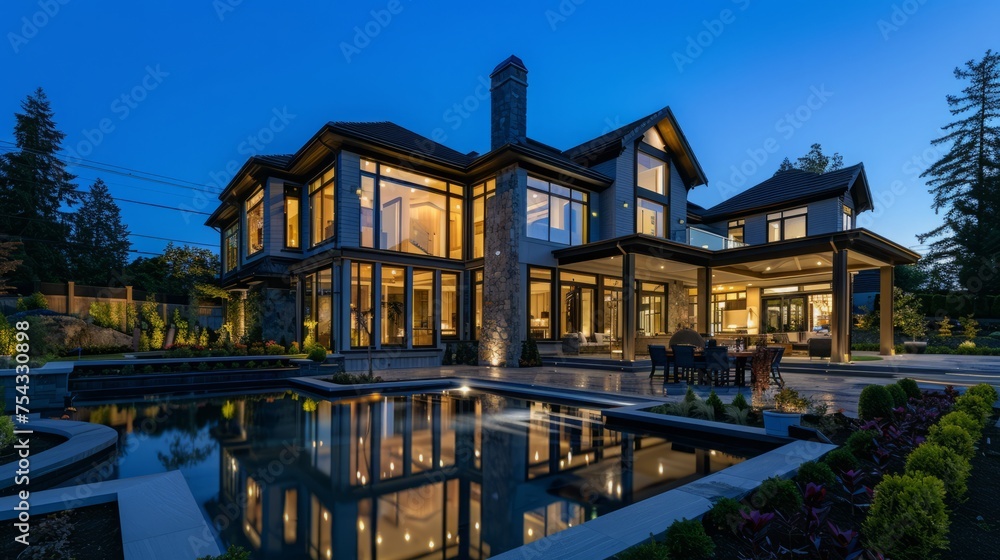 3d rendering of modern cozy house with pool and parking for sale or rent in luxurious style and beautiful landscaping on background. Clear summer night with many stars on the sky. 3d rendering of modern cozy house with pool and parking for sale or rent in luxurious style and beautiful landscaping on background. Clear summer night with many stars on the sky.