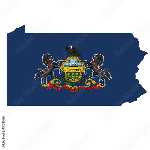 Outline of the borders of the U.S. state of Pennsylvania with a flag