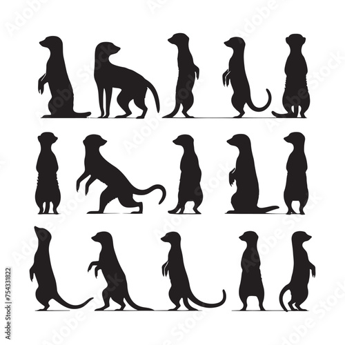 Desert Guardians: Vector Meerkat Silhouette Collection for Wildlife Designs, Safari Illustrations, and Savannah-themed Artwork.