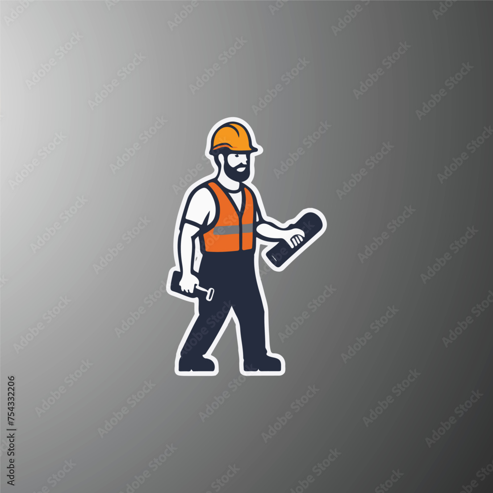 Logo construction worker flat design Logo construction worker flat design