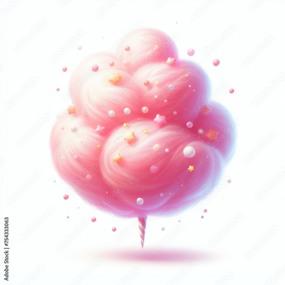 Delicious pink cotton candy isolated on a white background 