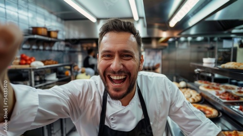 chef takes a selfie in the kitchen
