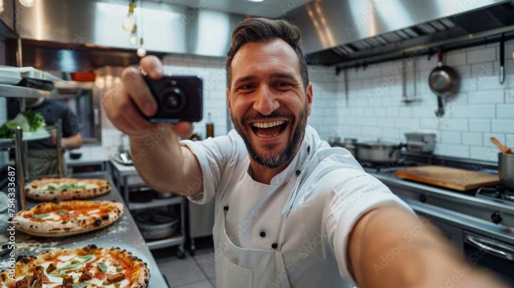 chef takes a selfie in the kitchen chef takes a selfie in the kitchen