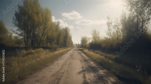 Generative AI, Landscape, lonely road, mountains, country side. Photorealistic horizontal illustration, asphalt road, wilderness area.