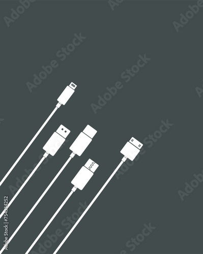 Vector Cable Wire Mobile and Computer. Electrical equipment. connecting concept.