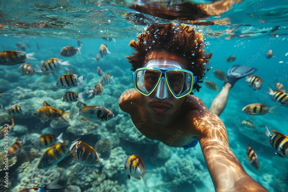 Naklejka premium person snorkeling in the sea