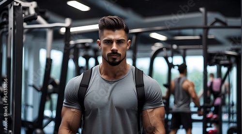 Handsome young man working out in the gym. Fitness and bodybuilding concept.