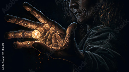 a hand is holding a bitcoin up © Oleksandr