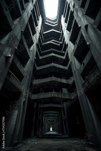 Architectural Abyss: The Depths of a Brutalist Structure. Generative ai