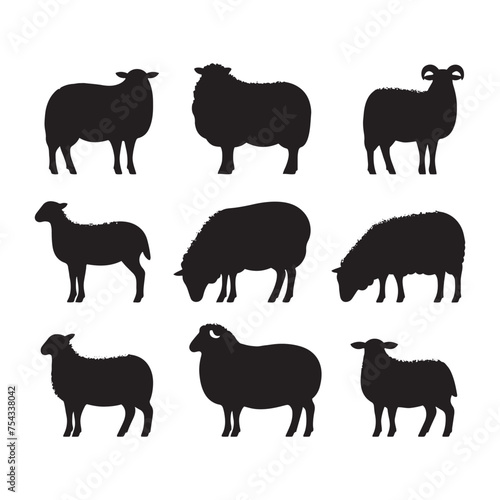 Pastoral Peace  Vector Sheep Silhouette Collection for Farmyard Designs  Livestock Illustrations  and Countryside-themed Artwork.