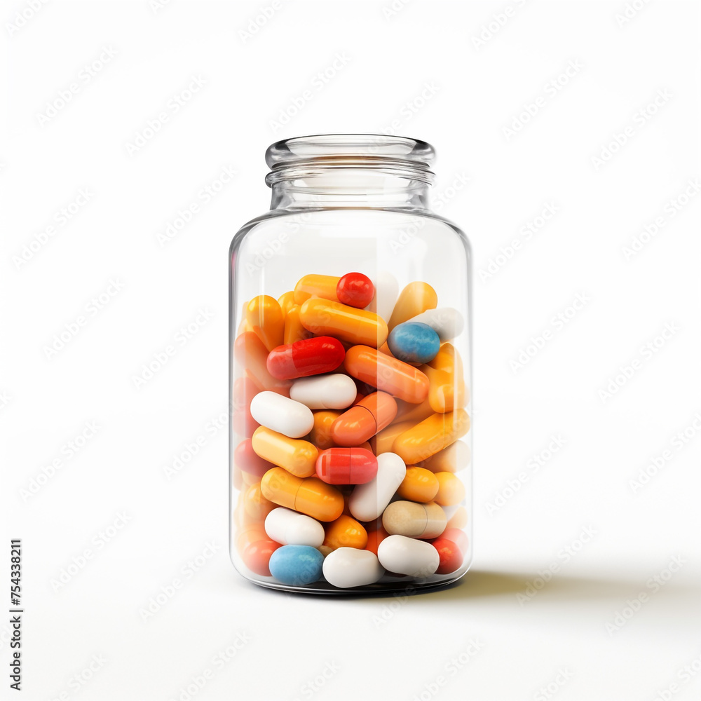 pills in a transparent bottle on a white background сreated with Generative Ai pills in a transparent bottle on a white background сreated with Generative Ai