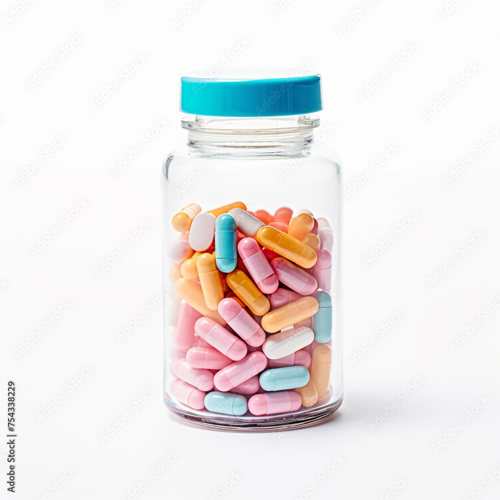 pills in a transparent bottle on a white background сreated with Generative Ai pills in a transparent bottle on a white background сreated with Generative Ai
